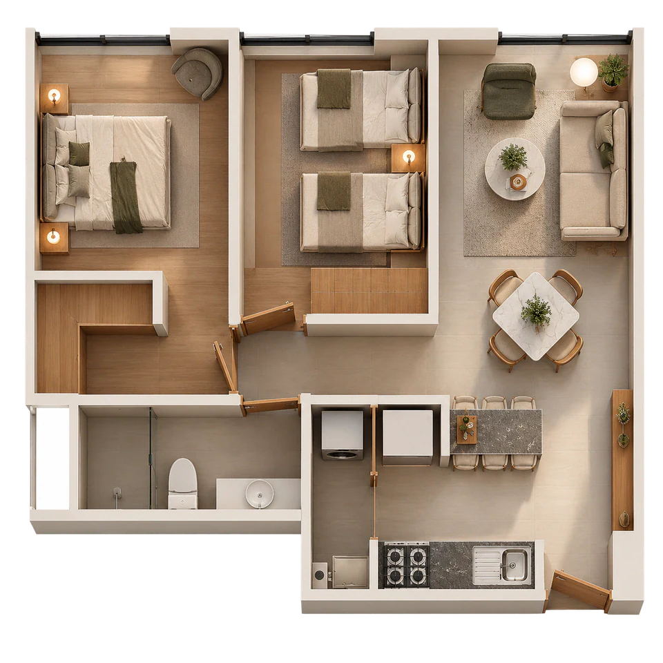 Plano 3D de apartamento moderno