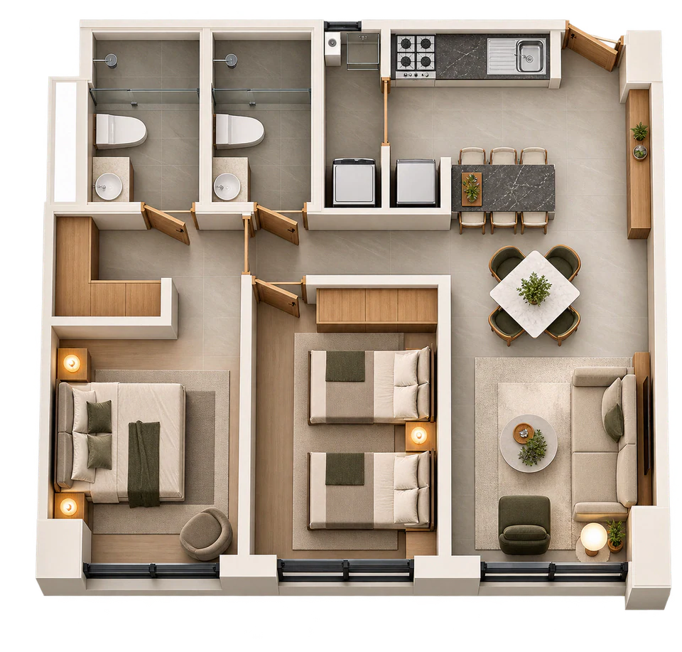 Plano isométrico de apartamento moderno